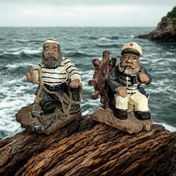 Unbranded Other - Vintage Nautical Sailor Bookends Resin Maritime Decor Captain & Anchor Set of 2